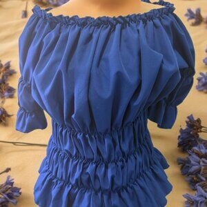 Blue peasant ruffle victorian blouse